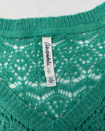 Aéropostale Open Knit Teal Crochet V-Neck Boho Style Top