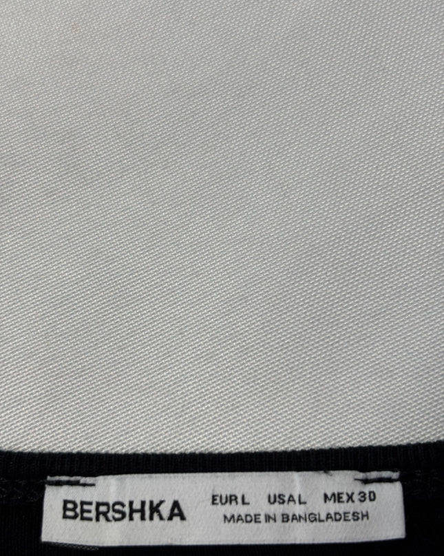 Bershka Essential Black Fitted Ribbed T-Shirt