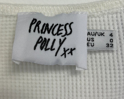 Princess Polly White Waffle Knit Tie-Front Crop Top