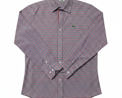 Lacoste Red/Blue Checkered Long Sleeve Button-Down Shirt
