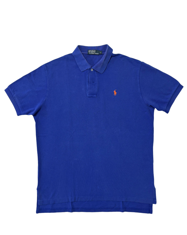 Ralph Lauren Orange Pony Royal Blue Piqué Polo Shirt - L