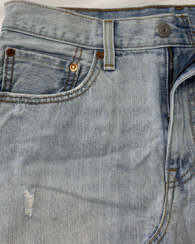 Levi's Super Light Wash Distressed Raw Hem Y2K Mini Skirt