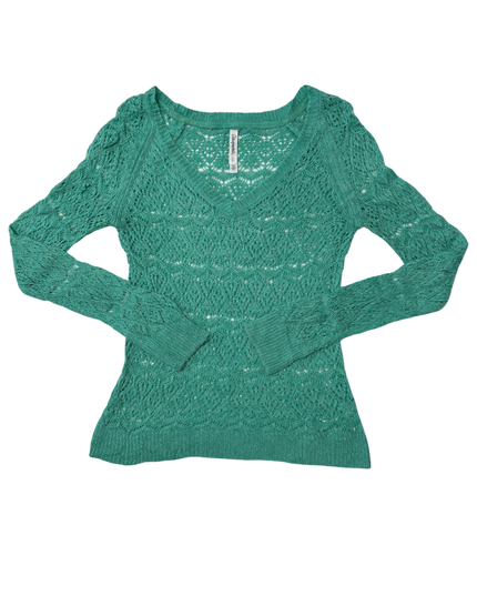 Aéropostale Open Knit Teal Crochet V-Neck Boho Style Top