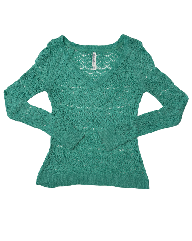 Aéropostale Open Knit Teal Crochet V-Neck Boho Style Top