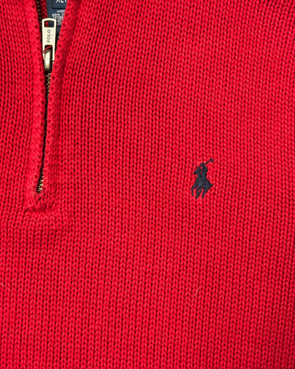 Ralph Lauren Red Quarter-Zip Cotton Mock Neck Sweater