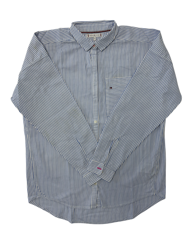 Tommy Hilfiger Classic Blue & White Striped Button-Up Shirt - M