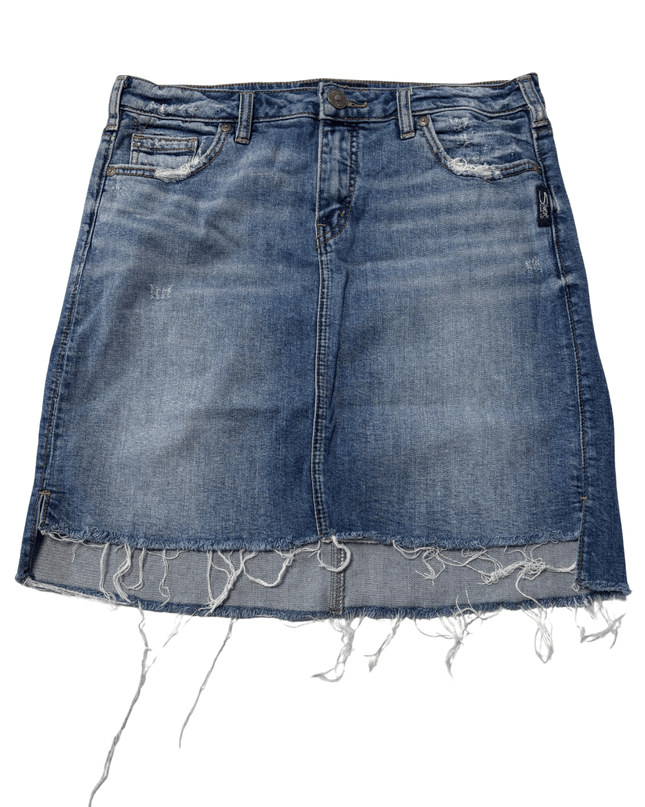 Silver Jeans Co. Raw Hem Faded Blue Distressed Denim Skirt