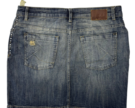 Oliver Lean Distressed Blue Wash Denim Skirt - XL | Waist: 34"