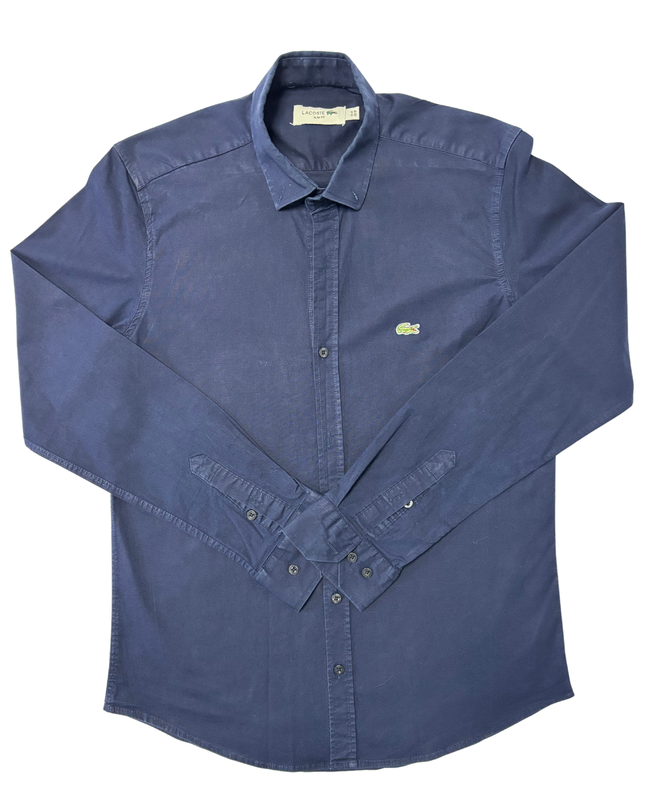 Lacoste Slim Fit Navy Blue Long-Sleeve Button-Up Shirt