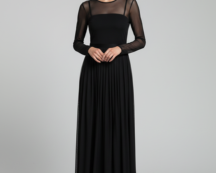 Ecote Black Sheer Mesh Long Sleeve Maxi Dress