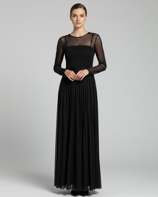 Ecote Black Sheer Mesh Long Sleeve Maxi Dress