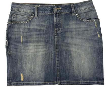 Oliver Lean Distressed Blue Wash Denim Skirt - XL | Waist: 34"
