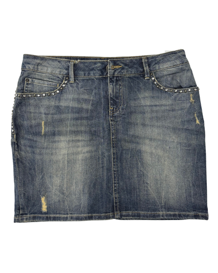 Oliver Lean Distressed Blue Wash Denim Skirt - XL | Waist: 34"