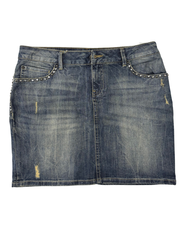 Oliver Lean Distressed Blue Wash Denim Skirt - XL | Waist: 34"