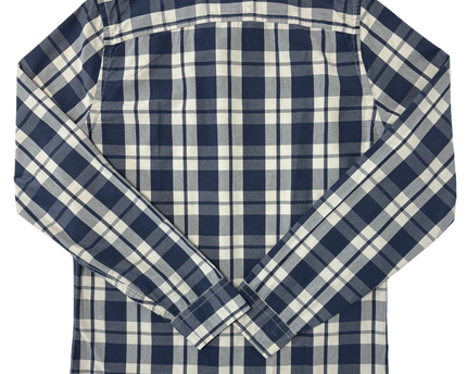 Hollister Navy Blue & White Plaid Long Sleeve Button-Down Shirt