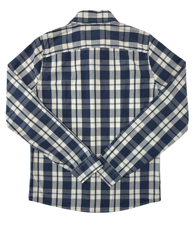 Hollister Navy Blue & White Plaid Long Sleeve Button-Down Shirt