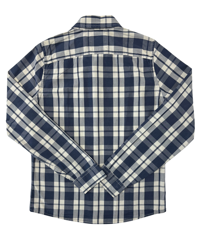 Hollister Navy Blue & White Plaid Long Sleeve Button-Down Shirt