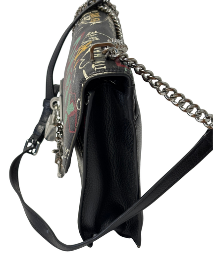DKNY Limited Edition Black Graffiti Print with Padlock & Chain Crossbody Bag