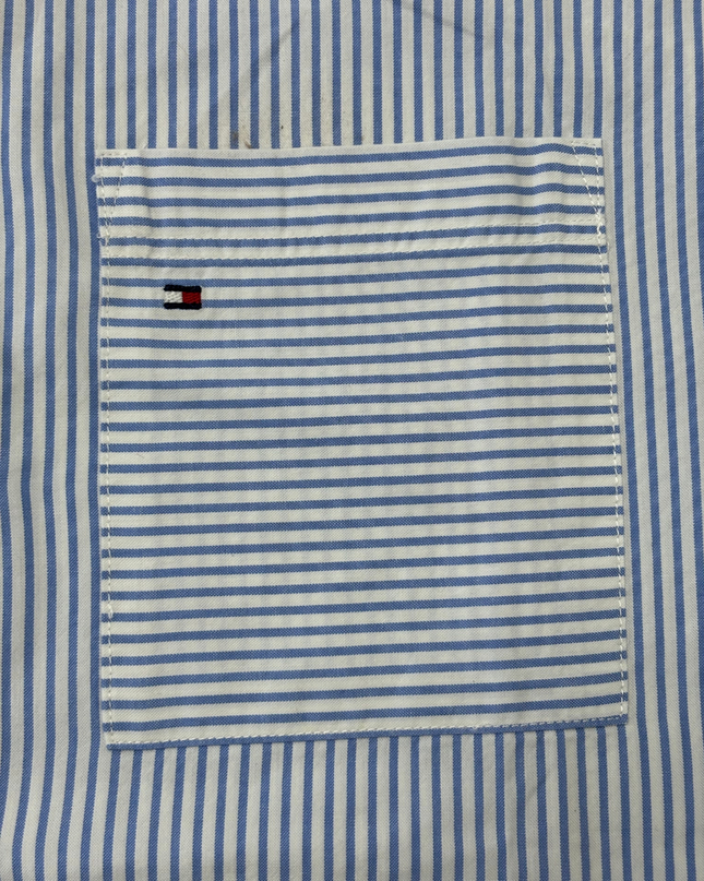 Tommy Hilfiger Classic Blue & White Striped Button-Up Shirt - M
