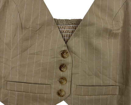 Brown Pinstripe Chic Halter Vest Top - XXS