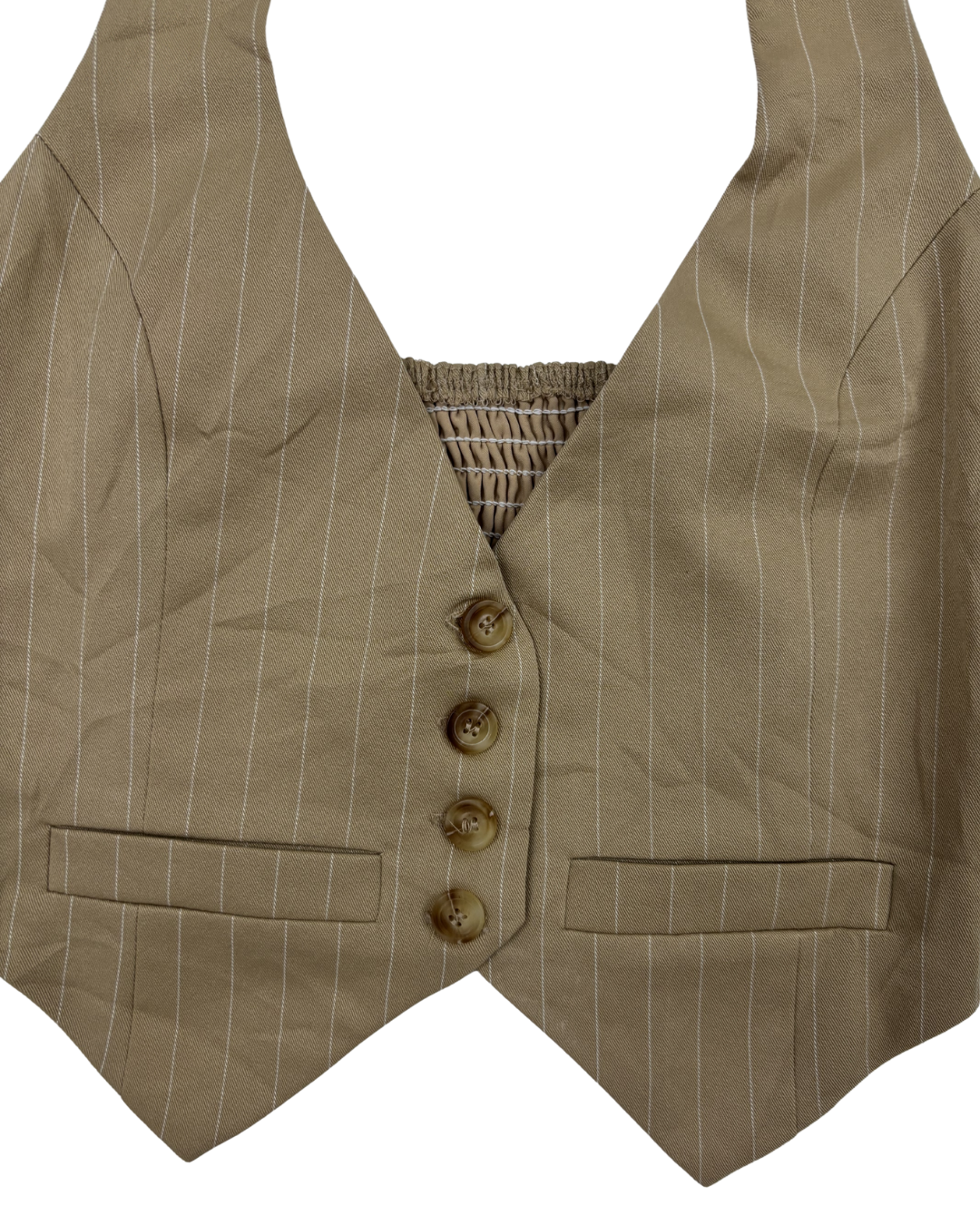 Brown Pinstripe Chic Halter Vest Top - XXS