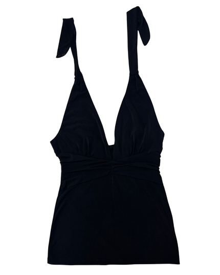 Le Château Black V-Neck Ruched Halter Top - XS