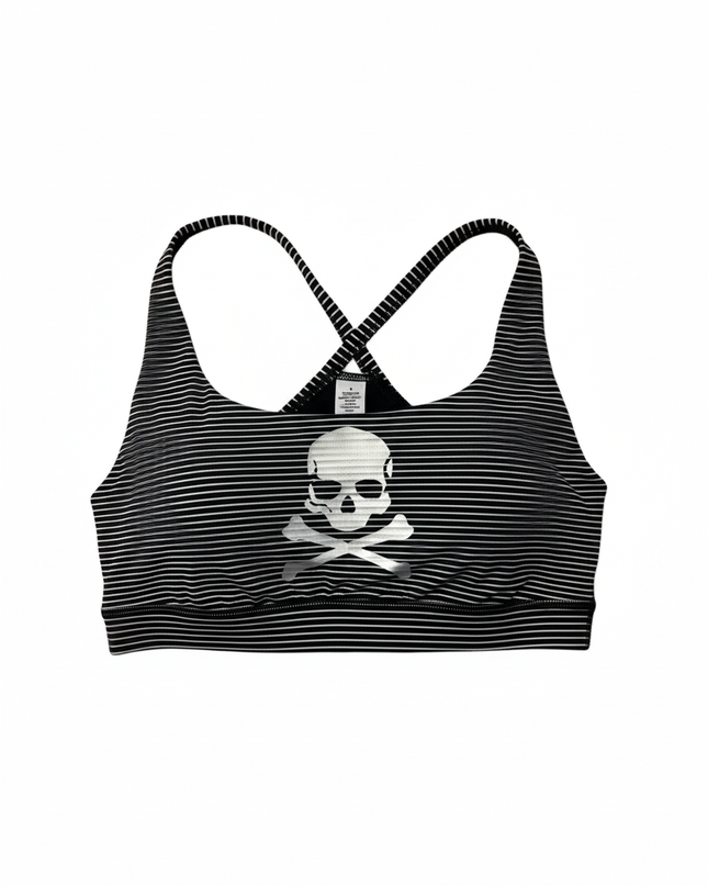 Lululemon Black and White Striped Graphic Cross-Back Sports Bra