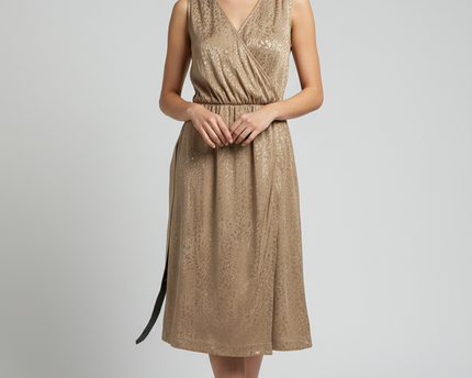 Mohito Gold Sleeveless Metallic Animal Print Wrap Dress