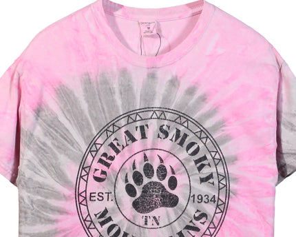 Destinations USA Great Smoky Mountains Pink & Grey Tie-Dye T-Shirt Made in USA