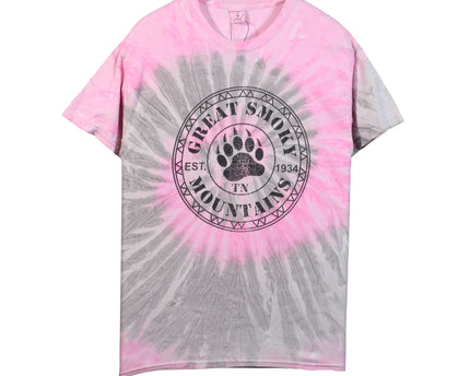 Destinations USA Great Smoky Mountains Pink & Grey Tie-Dye T-Shirt Made in USA