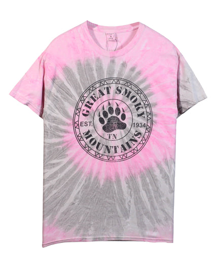 Destinations USA Great Smoky Mountains Pink & Grey Tie-Dye T-Shirt Made in USA