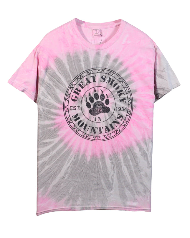 Destinations USA Great Smoky Mountains Pink & Grey Tie-Dye T-Shirt Made in USA