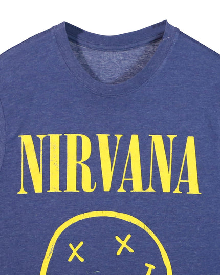 Nirvana Smiley Face Logo Blue Heather Graphic T-Shirt