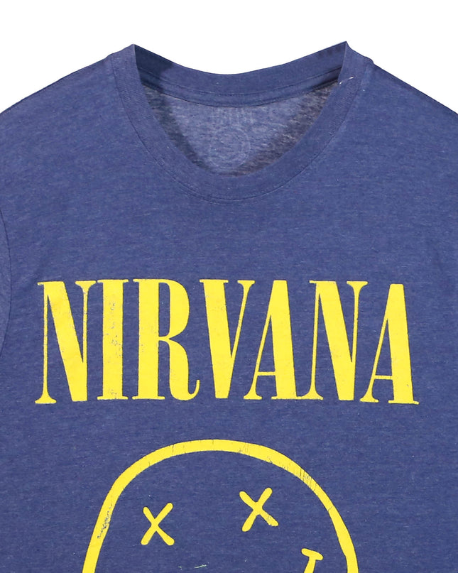 Nirvana Smiley Face Logo Blue Heather Graphic T-Shirt