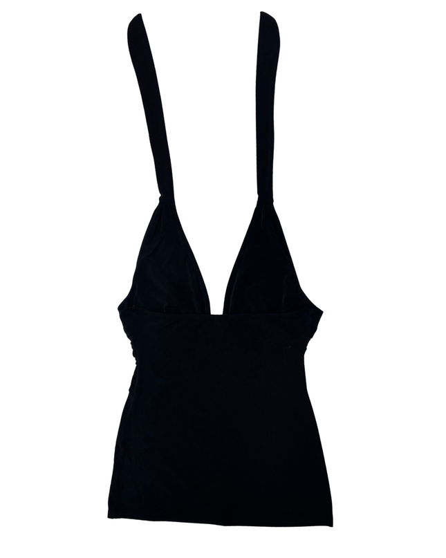Le Château Black V-Neck Ruched Halter Top - XS