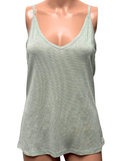 Jennifer Lopez Mint Green Glitter Ribbed Tank Top