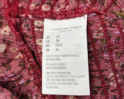 American Eagle Maroon Floral Smocked Ruffle Crop Top