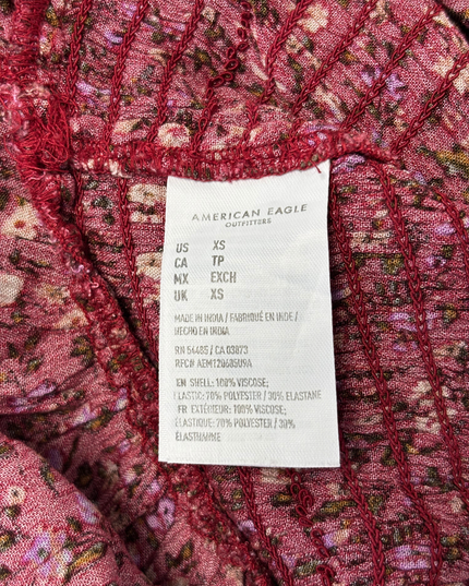 American Eagle Maroon Floral Smocked Ruffle Crop Top