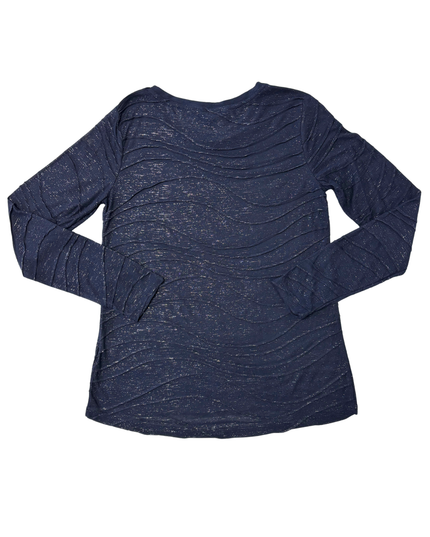 Simply Vera by Vera Wang Navy Textured Wave Long Shimmer Sleeve Top
