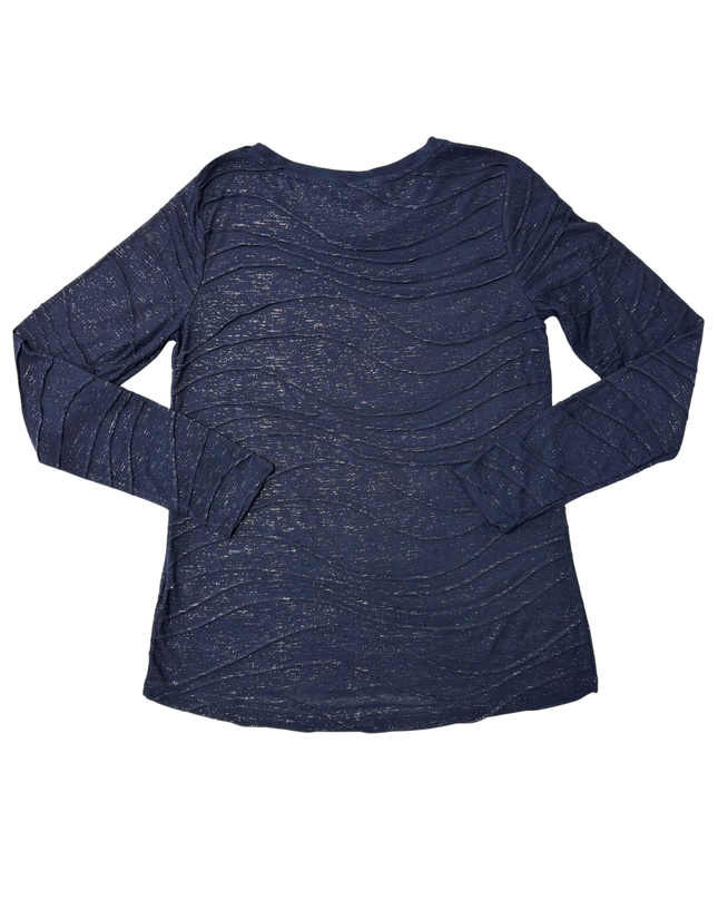 Simply Vera by Vera Wang Navy Textured Wave Long Shimmer Sleeve Top
