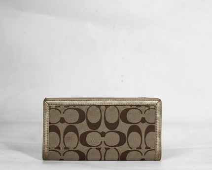 Coach Brown/Gold Signature Monogram Trifold Wallet