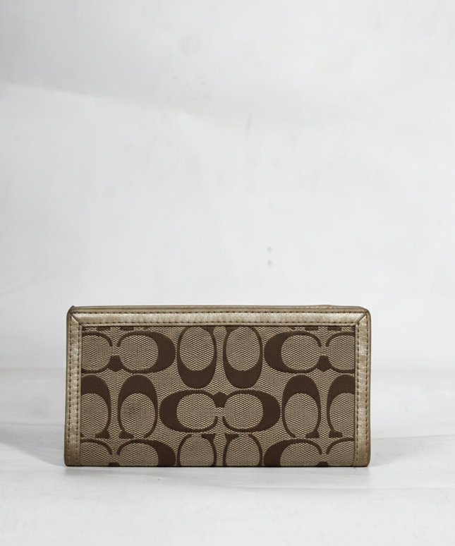 Coach Brown/Gold Signature Monogram Trifold Wallet