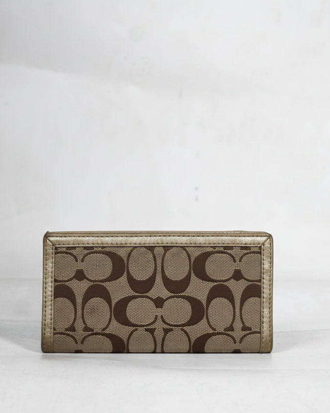 Coach Brown/Gold Signature Monogram Trifold Wallet