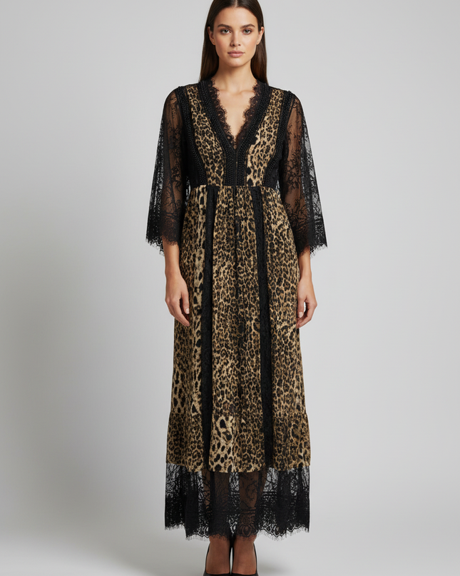 Lola Casademunt Catwalk Leopard Print Lace Maxi Dress