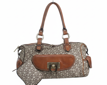 DKNY Brown Monogram Canvas Satchel Bag