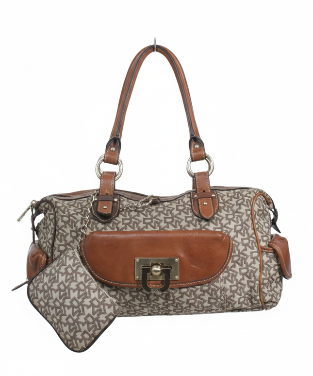 DKNY Brown Monogram Canvas Satchel Bag