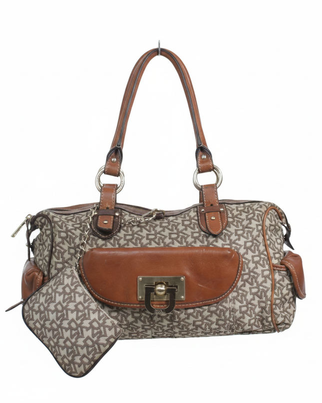 DKNY Brown Monogram Canvas Satchel Bag
