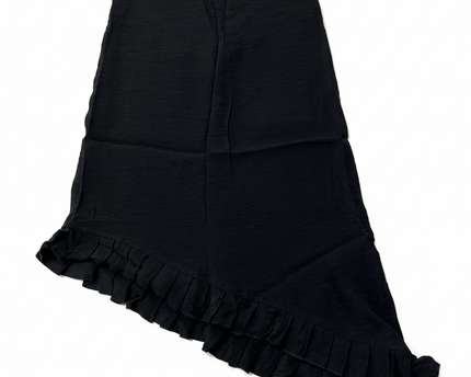 Stradivarius Black Asymmetrical Ruffle Hem Midi Skirt