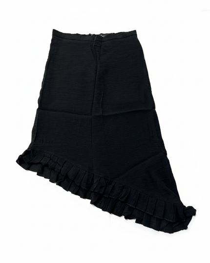 Stradivarius Black Asymmetrical Ruffle Hem Midi Skirt