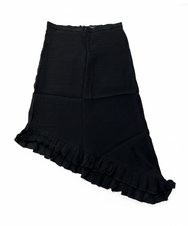 Stradivarius Black Asymmetrical Ruffle Hem Midi Skirt
